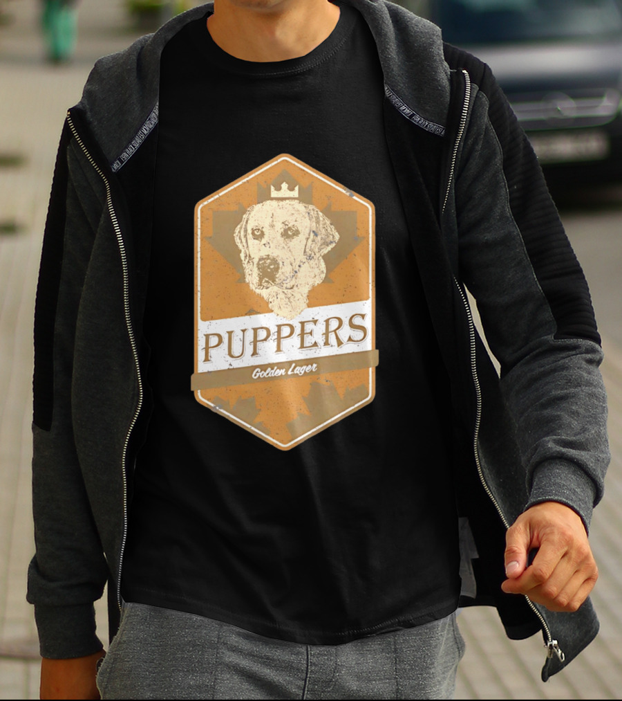 Puppers Golden Lager Dog Label Image With Crown T-Shirt