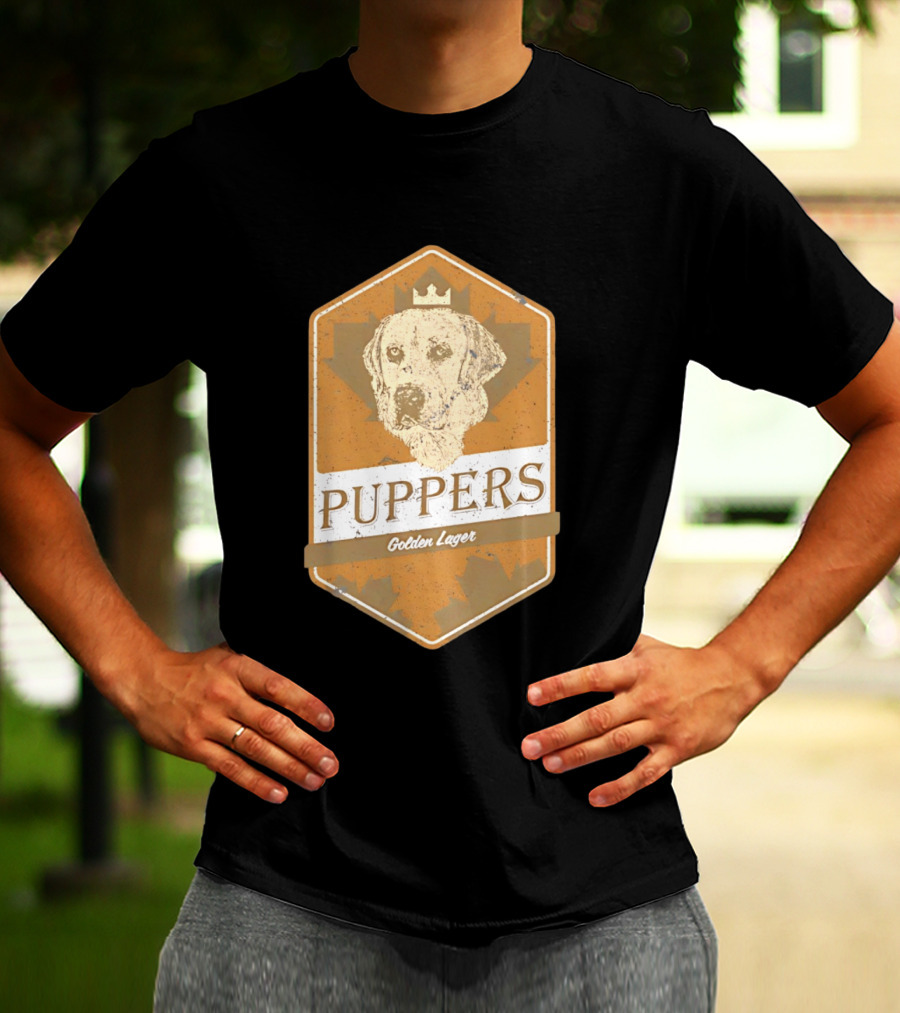 Puppers Golden Lager Dog Label Image With Crown T-Shirt