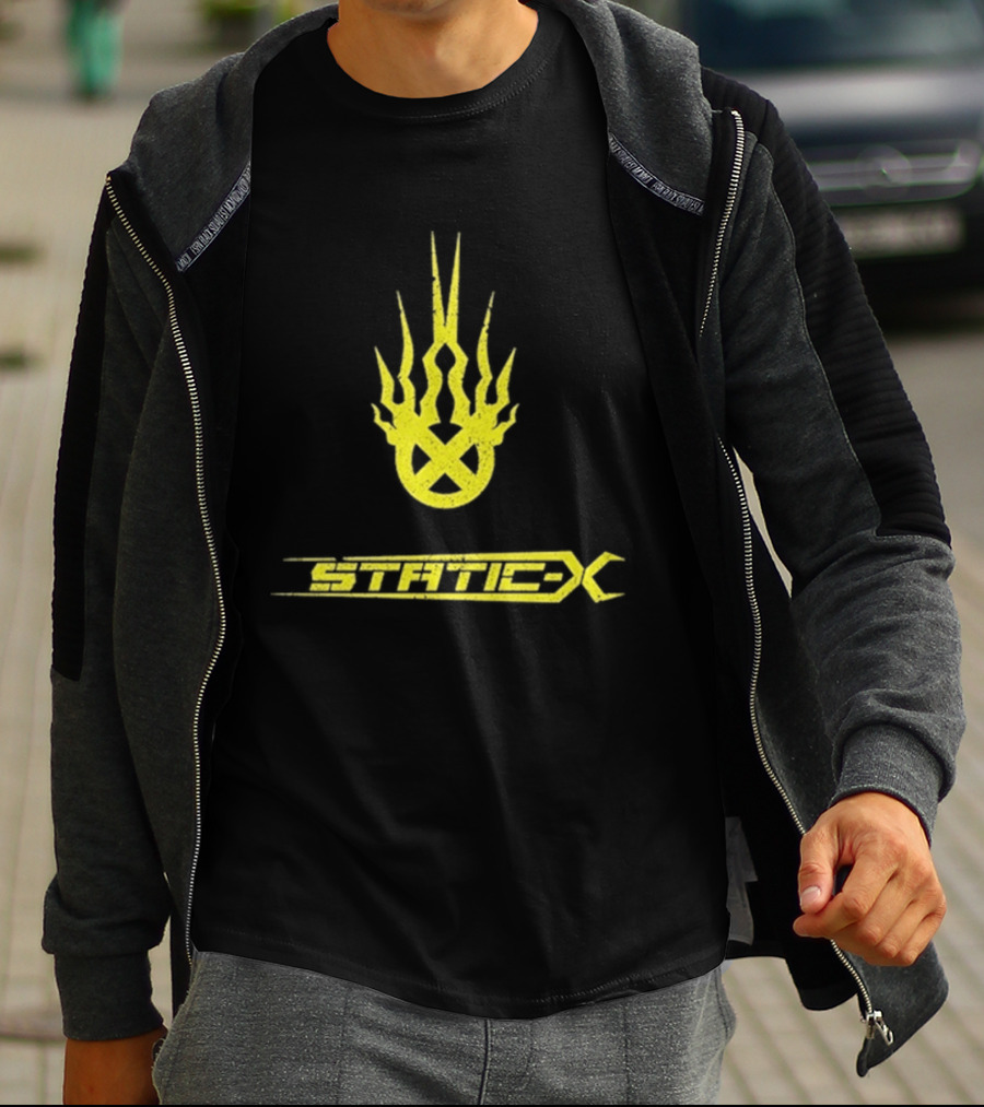 Static X Yellow Flame Shock Band Merch T-Shirt