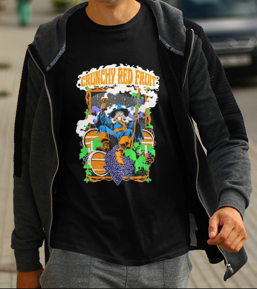 Crunchy Red Fruit Wizard With Grapes And Barrels T-Shirt