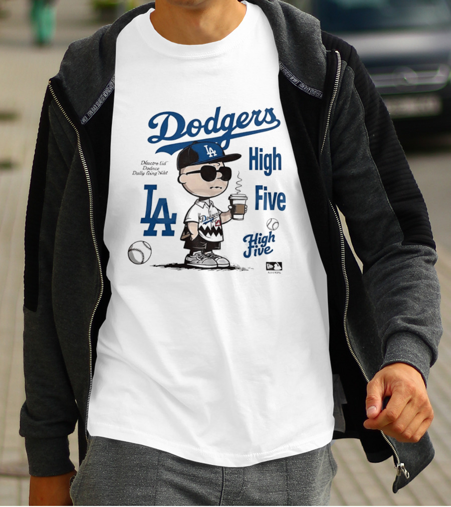 Los Angeles Dodgers High Five With Charlie Brown Coffee Style And LA Baseball Vibes T-Shirt