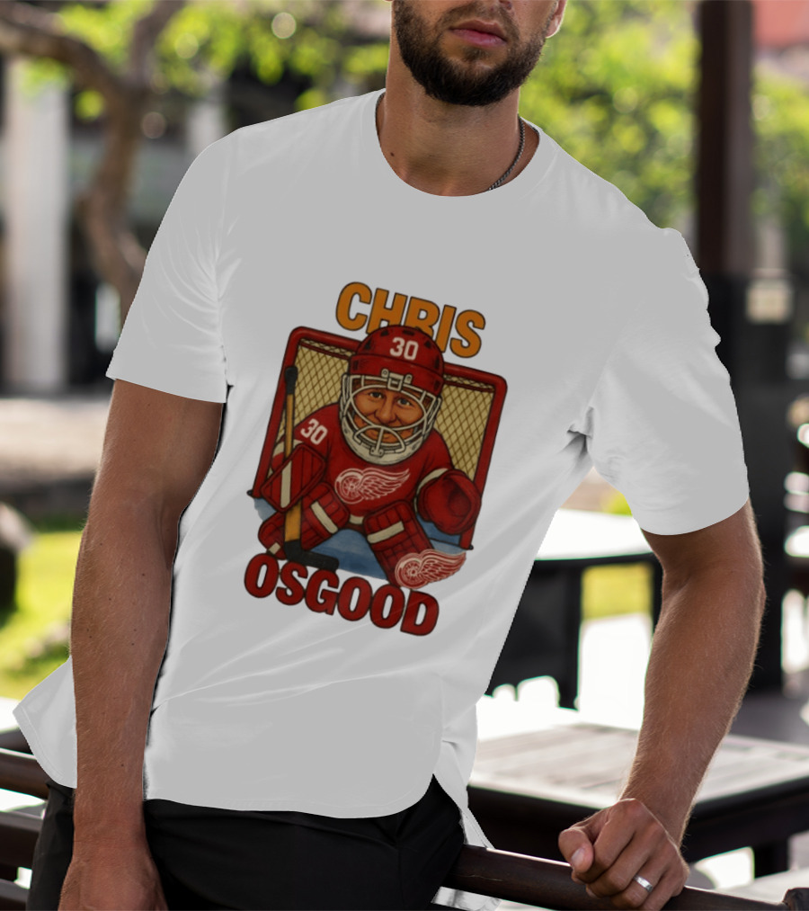 CHRIS OSGOOD 30 Detroit Red Wings Hockey Goalie Caricature T-Shirt