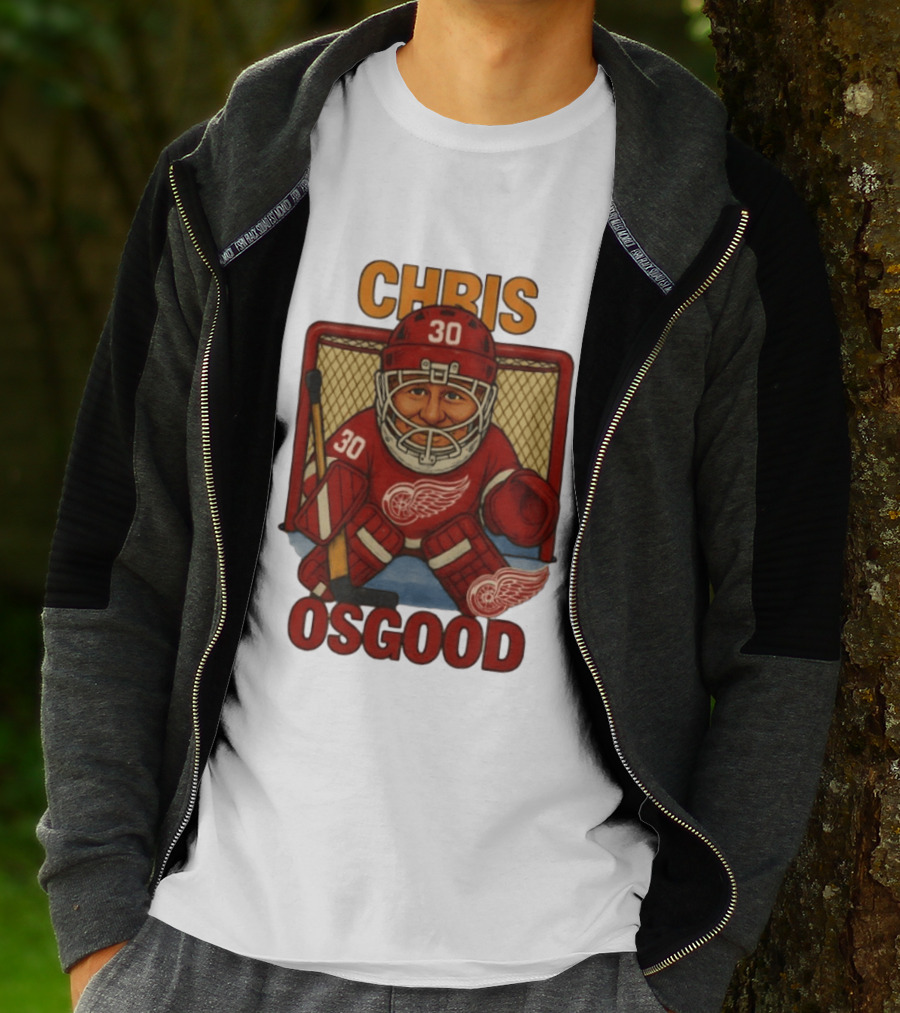 CHRIS OSGOOD 30 Detroit Red Wings Hockey Goalie Caricature T-Shirt