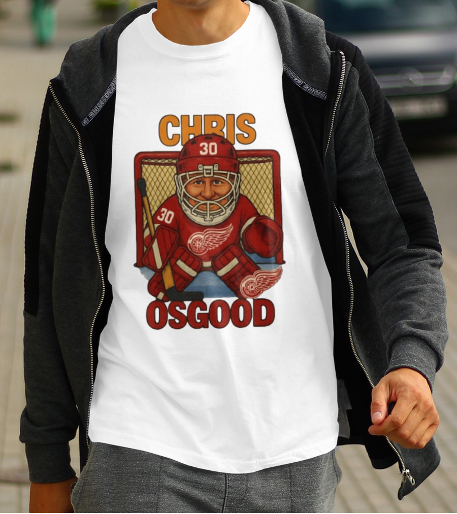 CHRIS OSGOOD 30 Detroit Red Wings Hockey Goalie Caricature T-Shirt