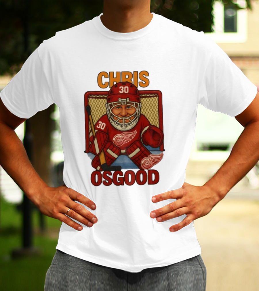CHRIS OSGOOD 30 Detroit Red Wings Hockey Goalie Caricature T-Shirt