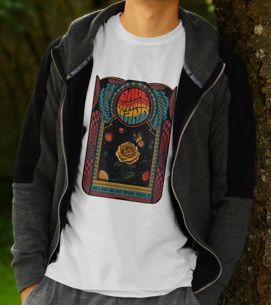 Dave Matthews Band May 9 2026 Dos Equis Pavilion Dallas TX Retro Psychedelic Butterfly Rose Planet T-Shirt
