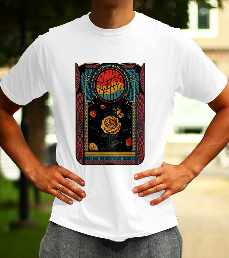 Dave Matthews Band May 9 2026 Dos Equis Pavilion Dallas TX Retro Psychedelic Butterfly Rose Planet T-Shirt