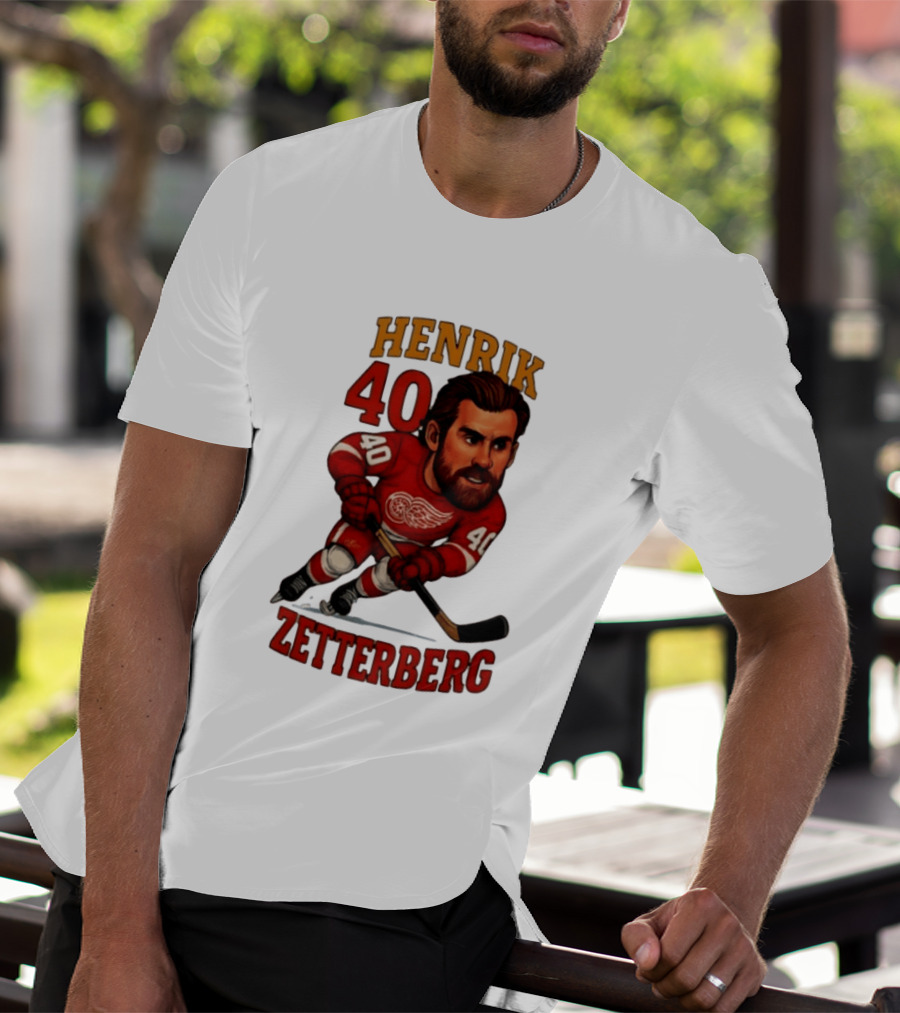 Henrik Zetterberg 40 Detroit Red Wings Hockey Player Caricature T-Shirt