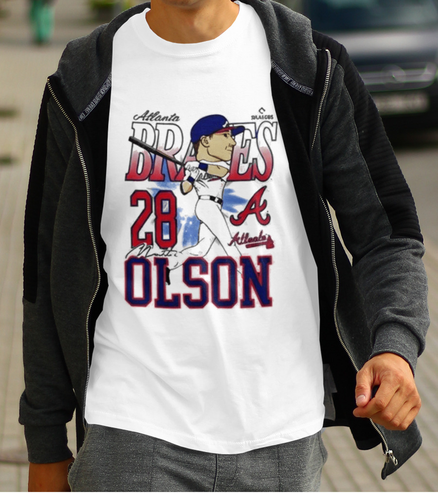 Atlanta Braves 28 Olson Caricature T-Shirt