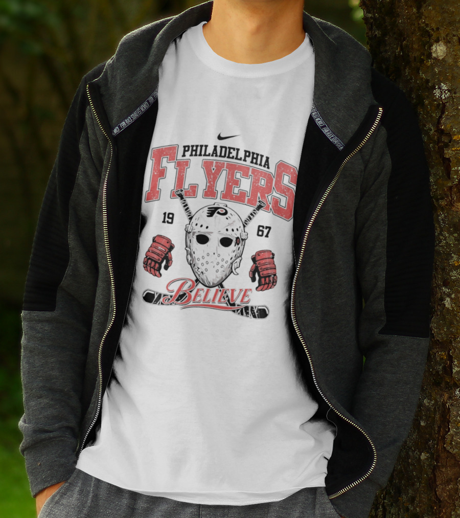 Philadelphia Flyers 1967 Believe Hockey Mask And Gloves T-Shirt