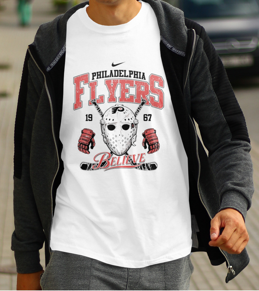 Philadelphia Flyers 1967 Believe Hockey Mask And Gloves T-Shirt