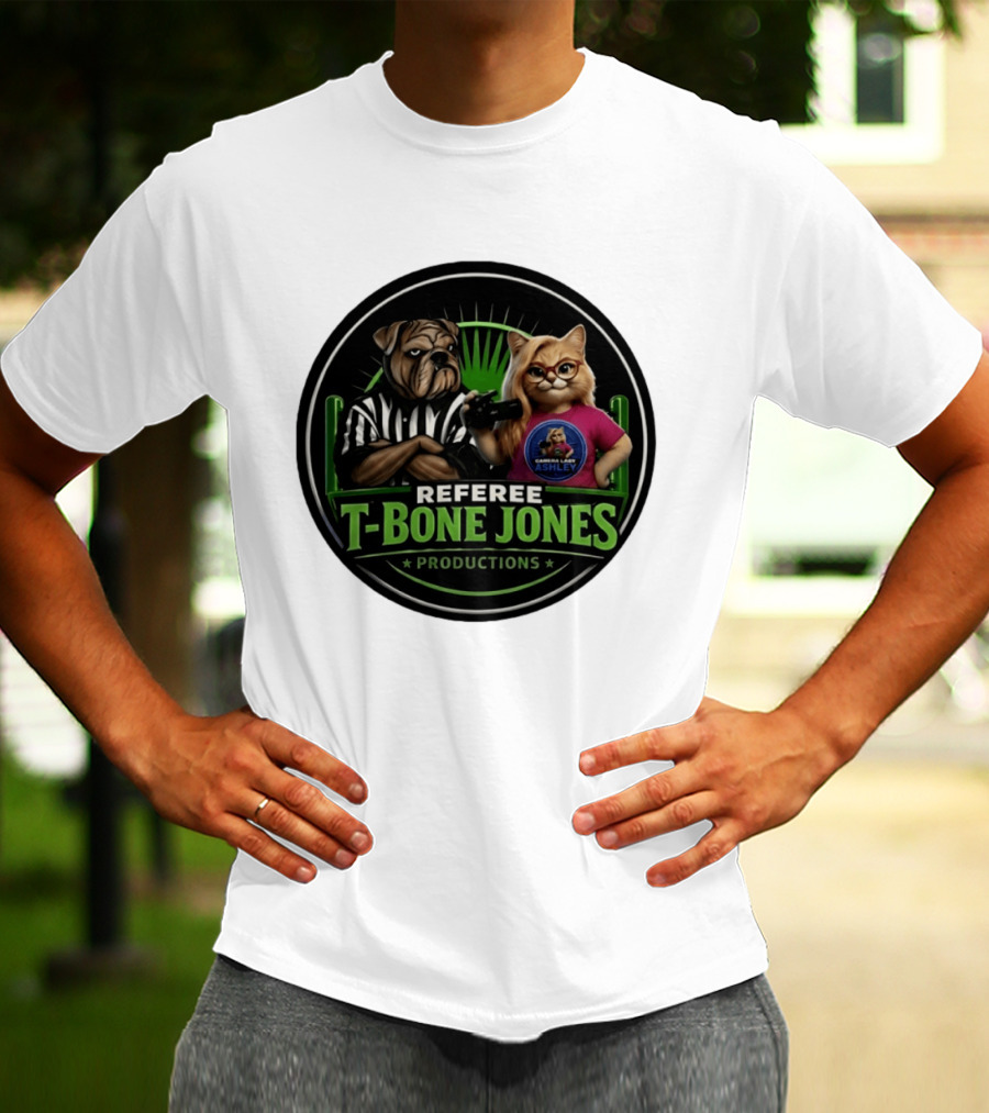 Referee Bone Jones Productions Light Blue Gaming Ashley Bulldog Cat T-Shirt