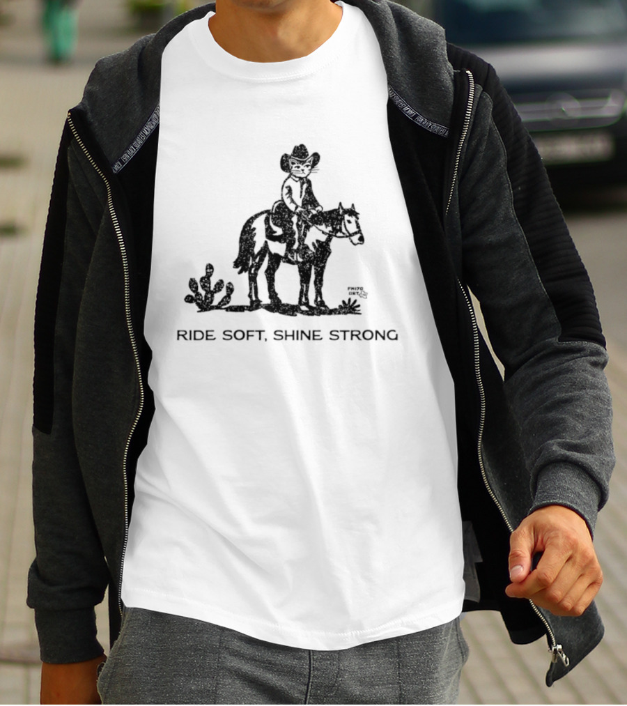 Cowboy Cat Riding Horse Ride Soft Shine Strong Cactus Scenery T-Shirt