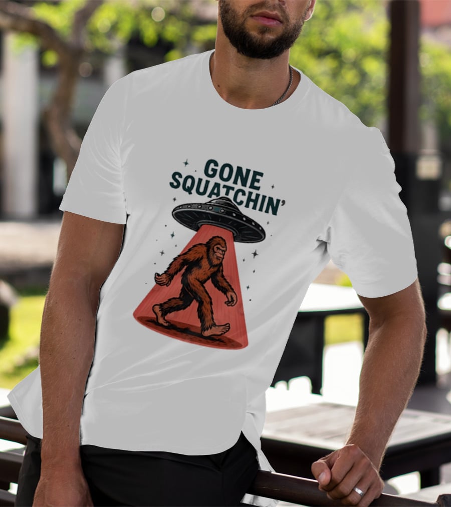 Gone Squatchin' Bigfoot Sasquatch UFO Abduction Beam T-Shirt
