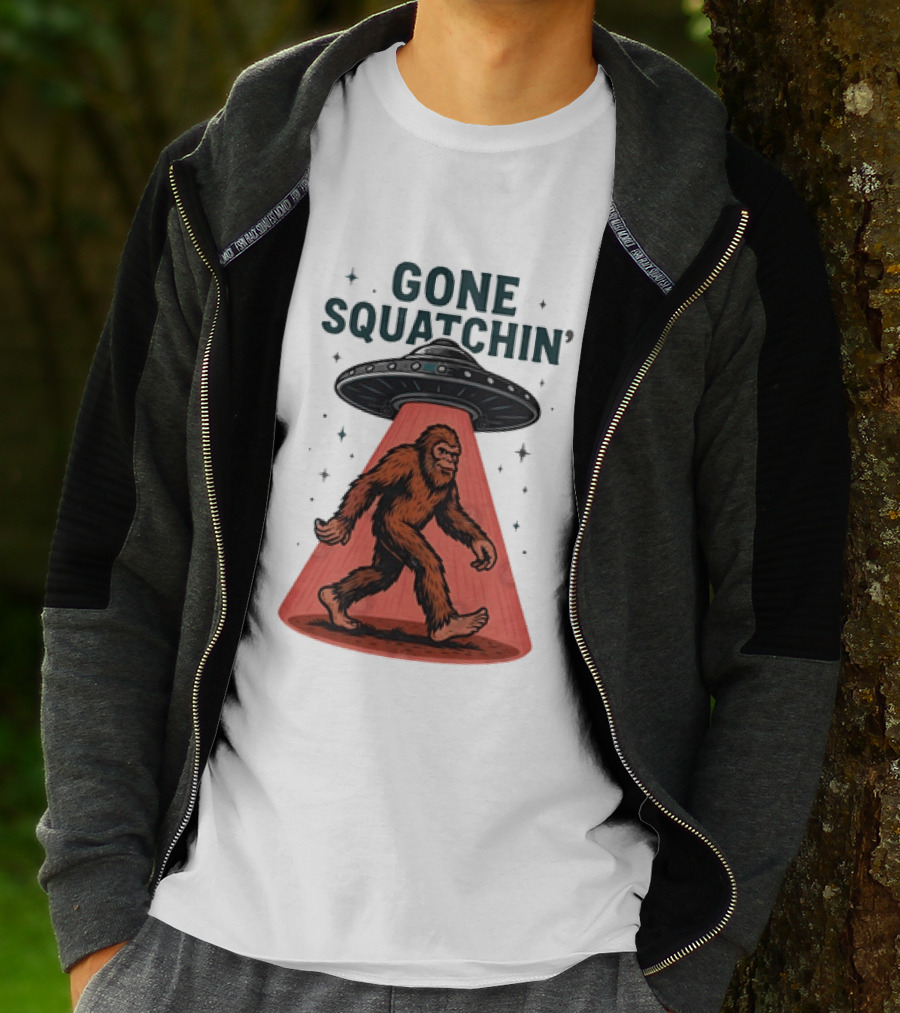 Gone Squatchin' Bigfoot Sasquatch UFO Abduction Beam T-Shirt
