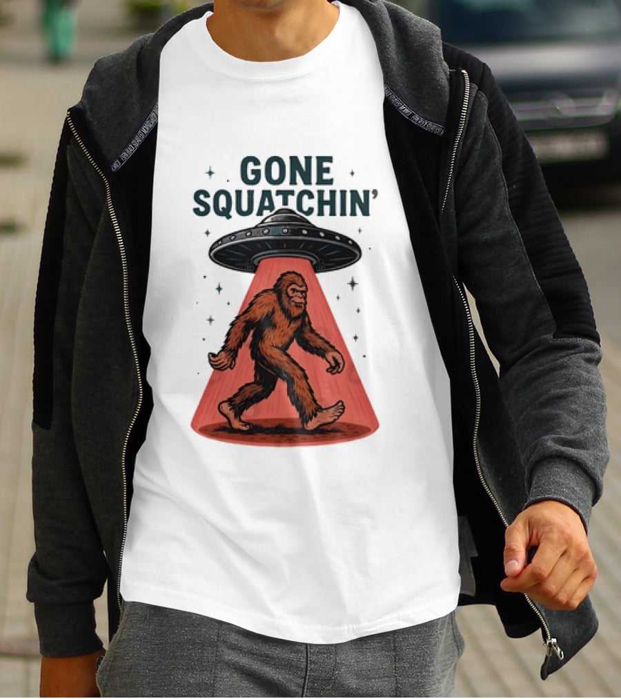 Gone Squatchin' Bigfoot Sasquatch UFO Abduction Beam T-Shirt