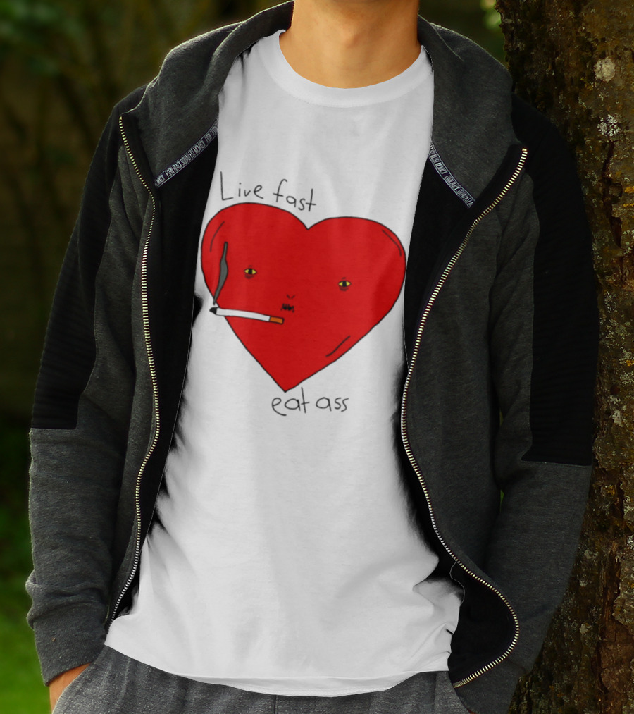 Live Fast Eat Ass Heart Smoking Cartoon T-Shirt