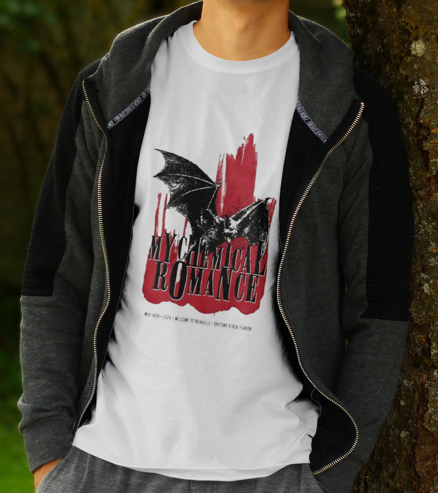 My Chemical Romance Daytona Beach FL May 10 2026 Tour Bat And Red Splash T-Shirt