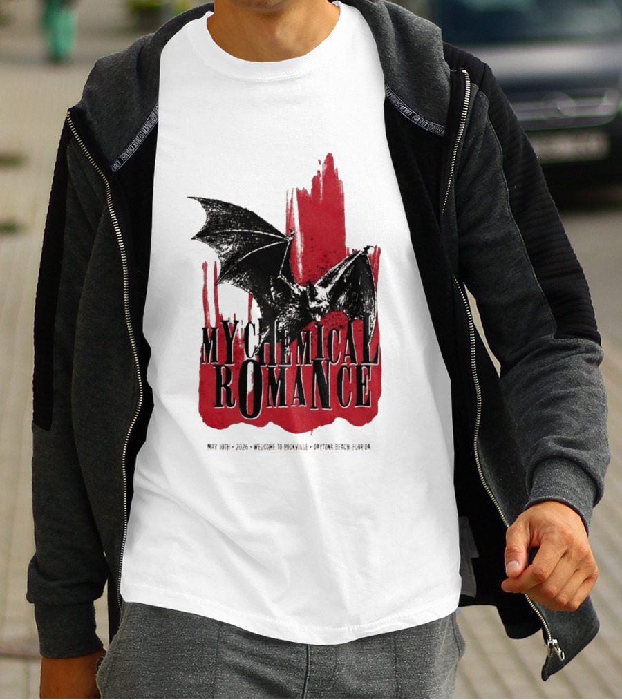 My Chemical Romance Daytona Beach FL May 10 2026 Tour Bat And Red Splash T-Shirt