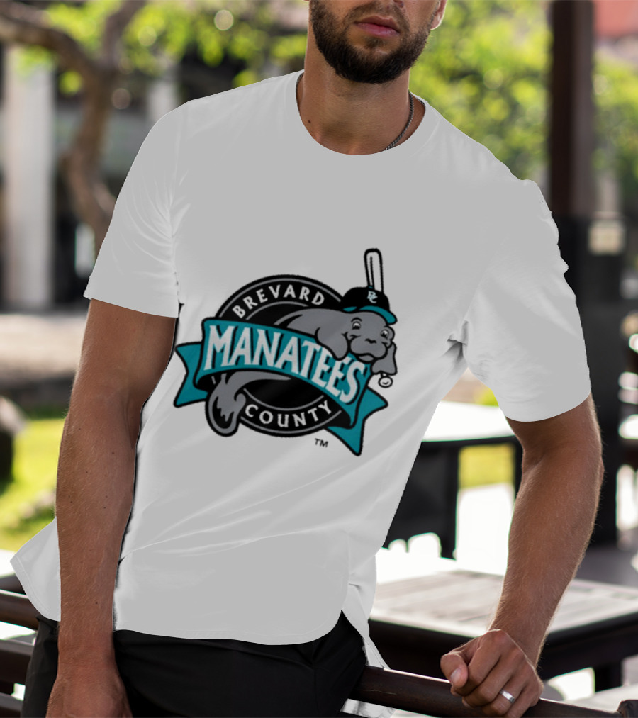 Brevard County Manatees Baseball Team Cap Mascot With Bat And Ball T-Shirt