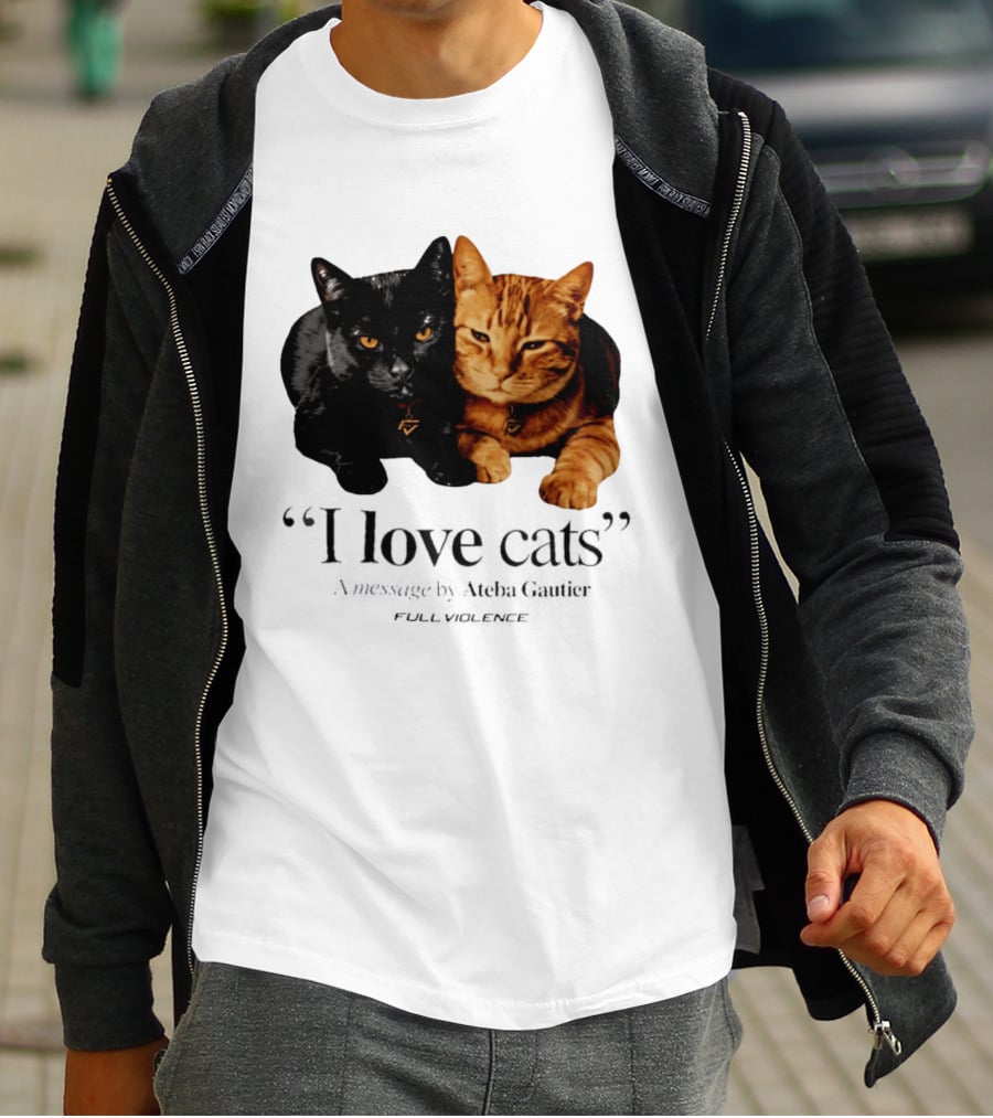I Love Cats Ateba Gautier Full Violence Black And Ginger Cat Duo T-Shirt