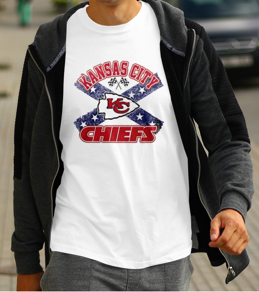 Kansas City Chiefs KC Red Logo Stars And Bars Caricature T-Shirt