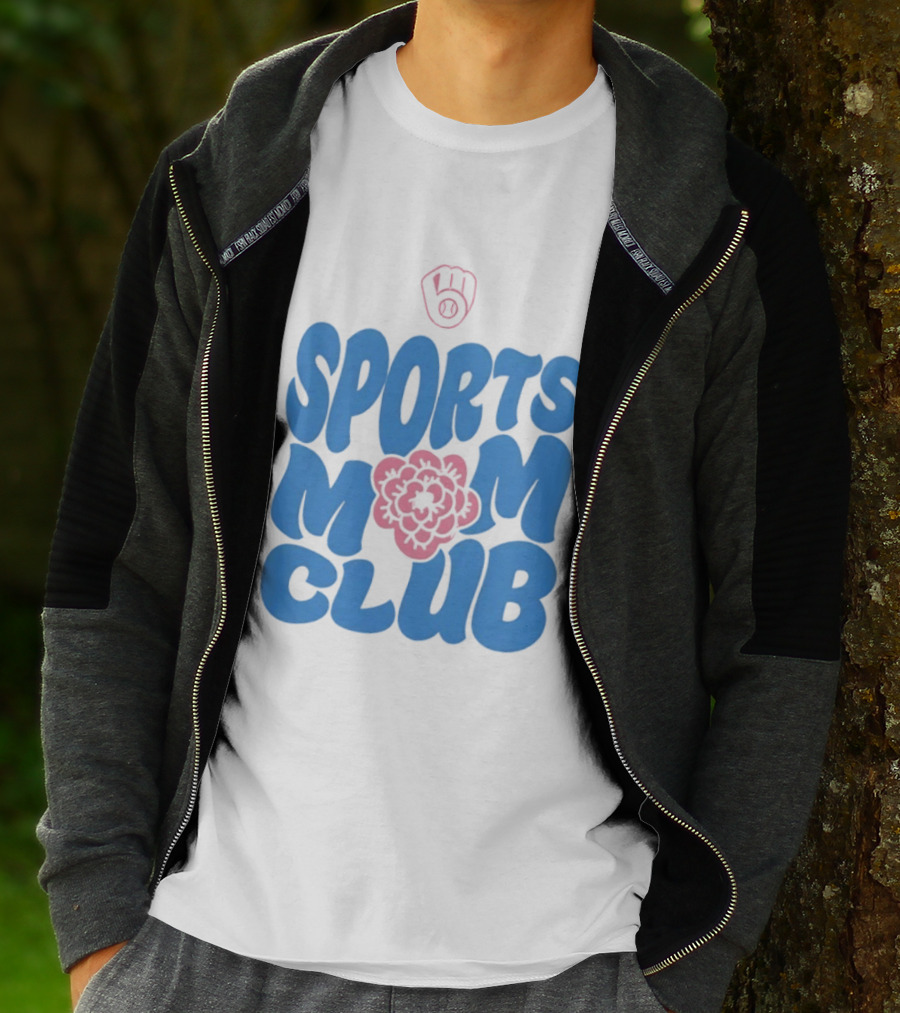 Milwaukee Brewers Sports Mom Club Mother's Day Baseball Mitt Flower T-Shirt