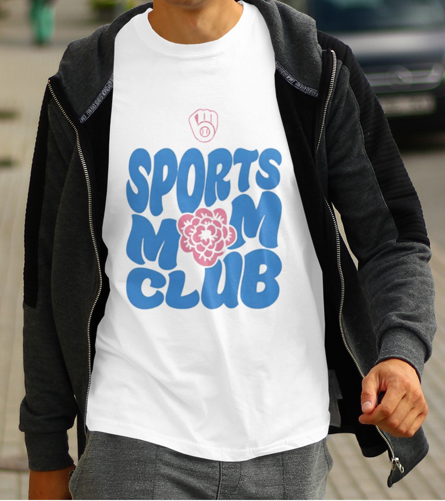 Milwaukee Brewers Sports Mom Club Mother's Day Baseball Mitt Flower T-Shirt