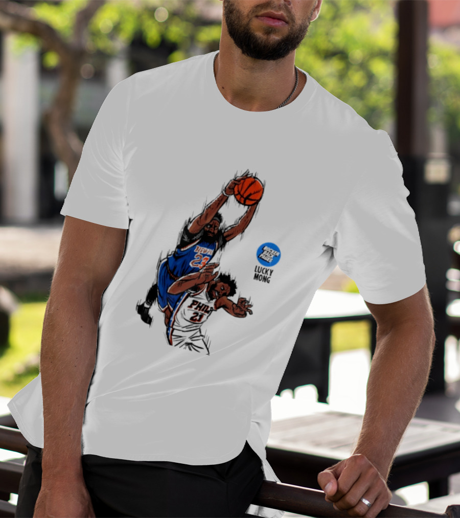 Knicks Vs 76ers Game 4 Iconic Moment Joel Embiid Mitchell Robinson NBA Matchup T-Shirt