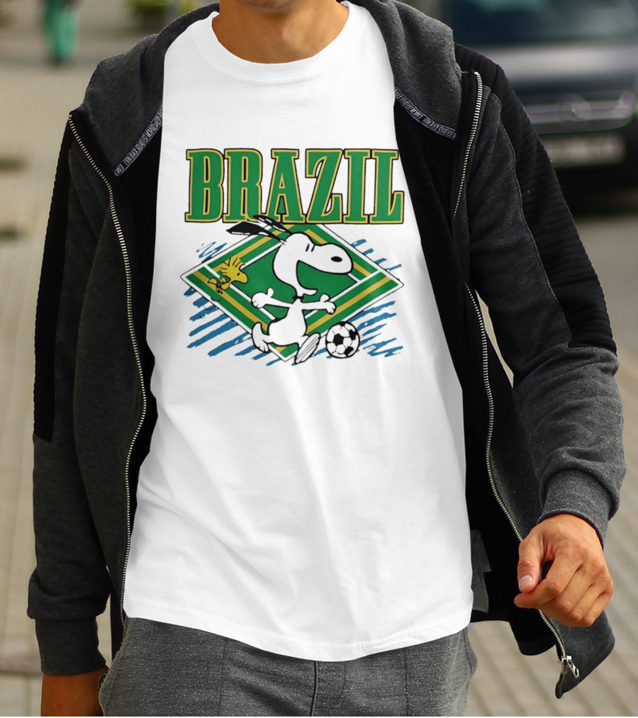 Brazil Soccer Snoopy Woodstock Peanuts Characters Football T-Shirt