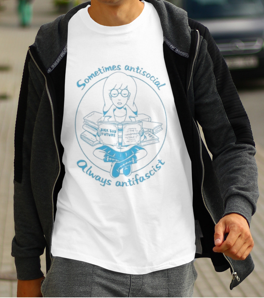 Sometimes Antisocial Always Antifascist Book Lover T-Shirt