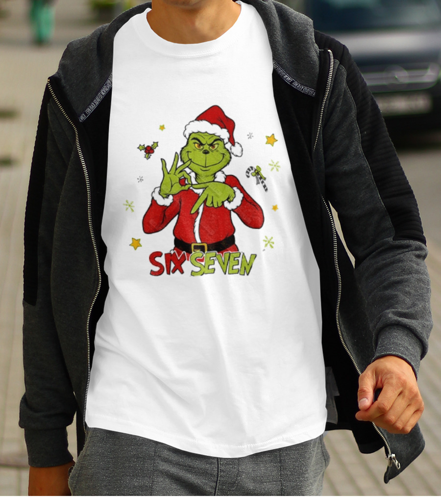 Grinch Santa Six Seven 6 7 Meme Christmas Stars Candy Cane T-Shirt