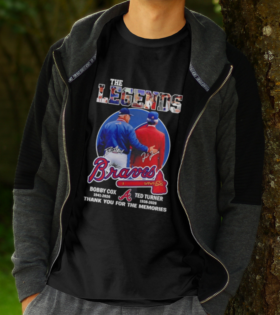 Bobby Cox Ted Turner Atlanta Braves Legends Thank You For The Memories Signatures T-Shirt