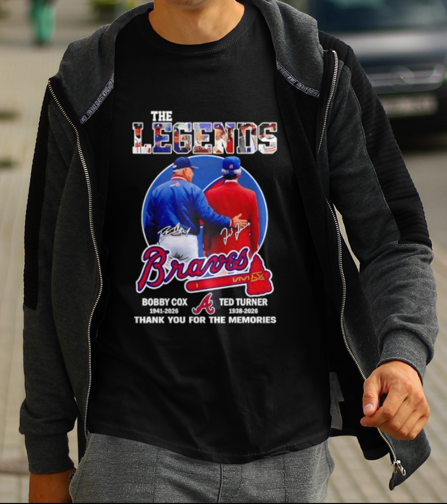 Bobby Cox Ted Turner Atlanta Braves Legends Thank You For The Memories Signatures T-Shirt