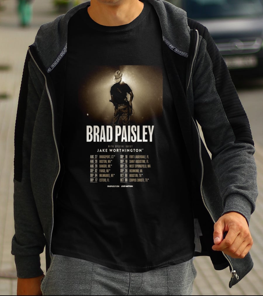 Brad Paisley 2026 Tour Dates With Jake Worthington Guest Performance T-Shirt