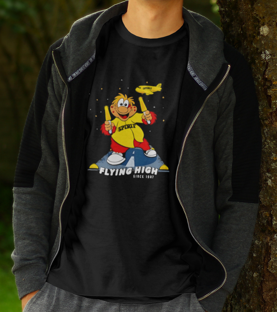 Inland Empire 66ers Baseball Mascot Celebrating Flying High Since 1987 With Spirit Airlines Memorabilia T-Shirt