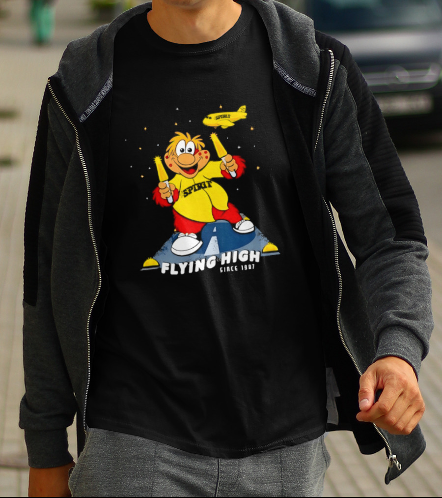 Inland Empire 66ers Baseball Mascot Celebrating Flying High Since 1987 With Spirit Airlines Memorabilia T-Shirt