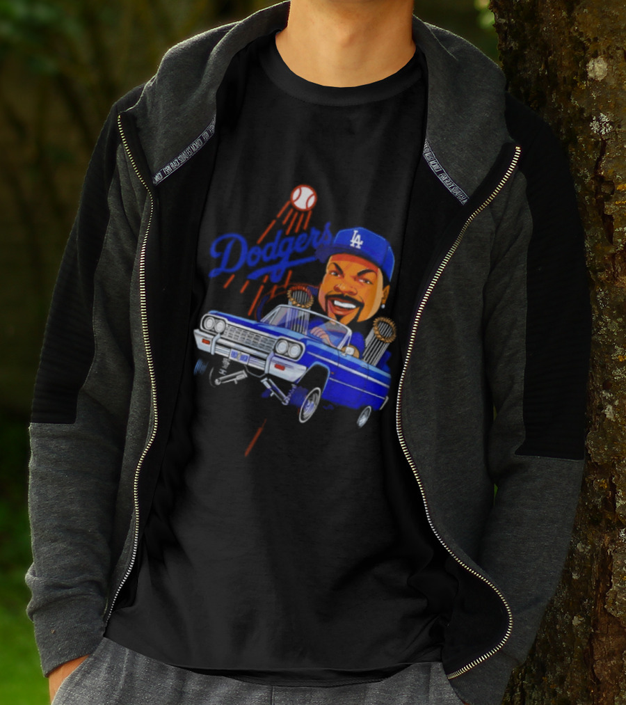 Ice Cube Cartoon Driving Lowrider Los Angeles Dodgers Baseball T-Shirt