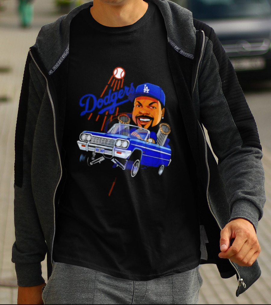 Ice Cube Cartoon Driving Lowrider Los Angeles Dodgers Baseball T-Shirt