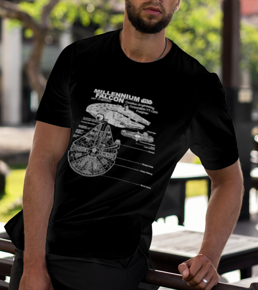 Millennium Falcon Star Wars Corellian Engineering Corporation Blueprint Diagram T-Shirt
