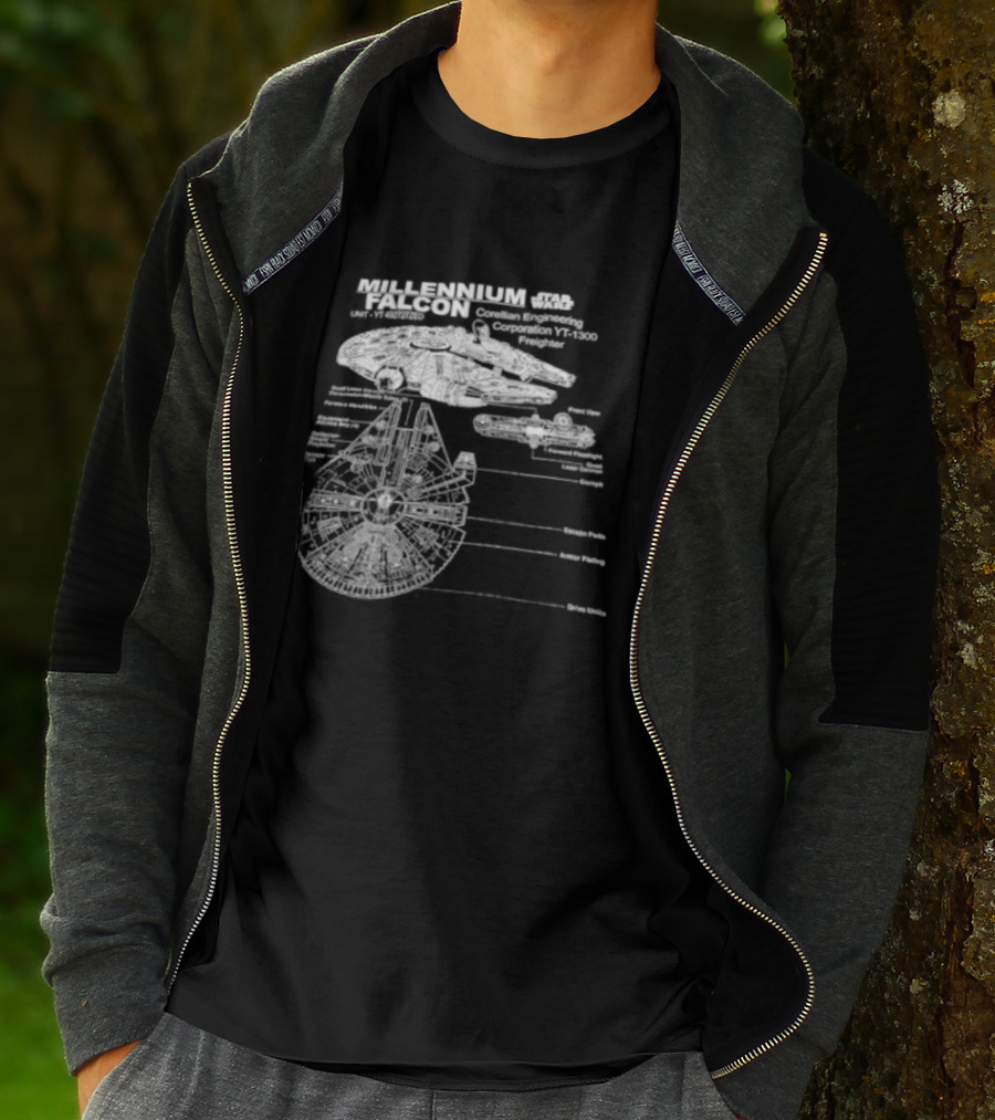 Millennium Falcon Star Wars Corellian Engineering Corporation Blueprint Diagram T-Shirt