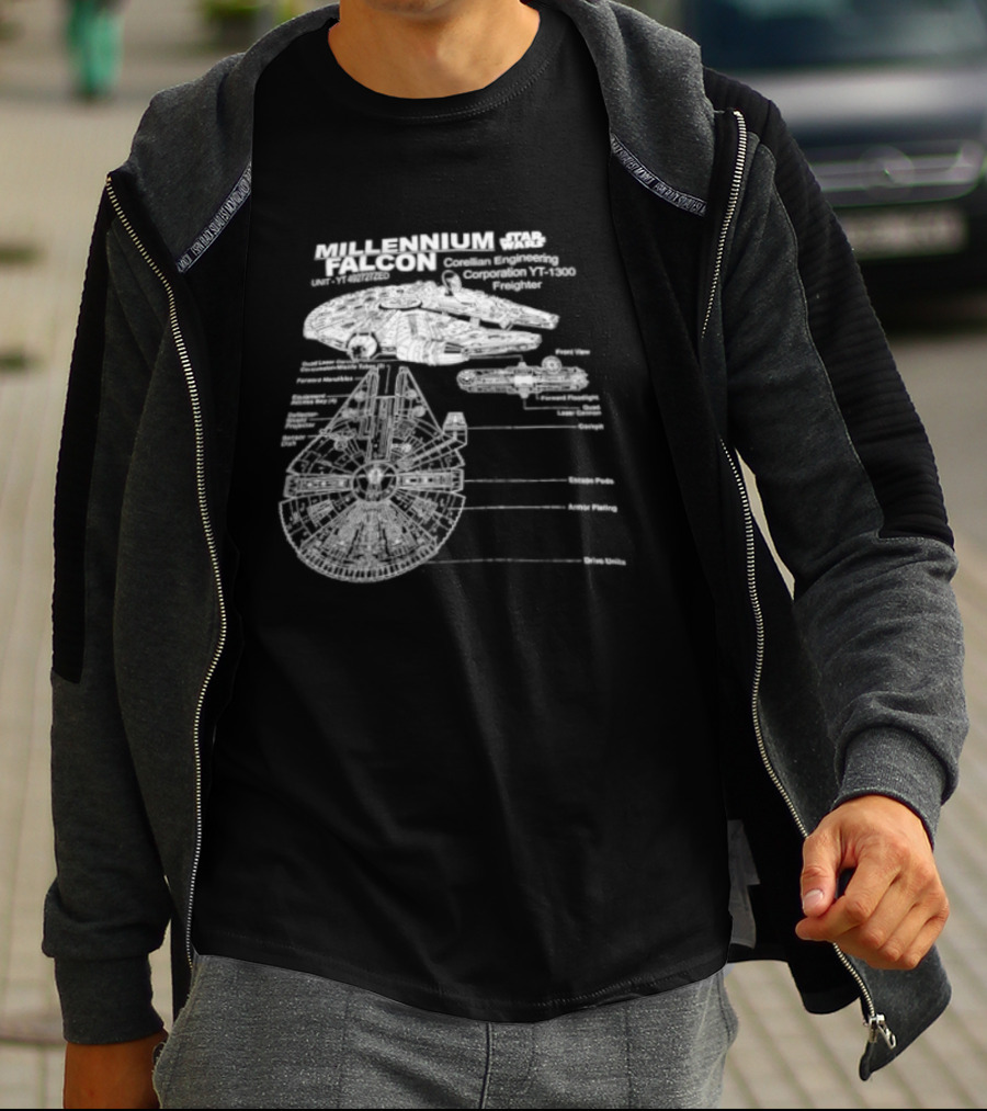 Millennium Falcon Star Wars Corellian Engineering Corporation Blueprint Diagram T-Shirt