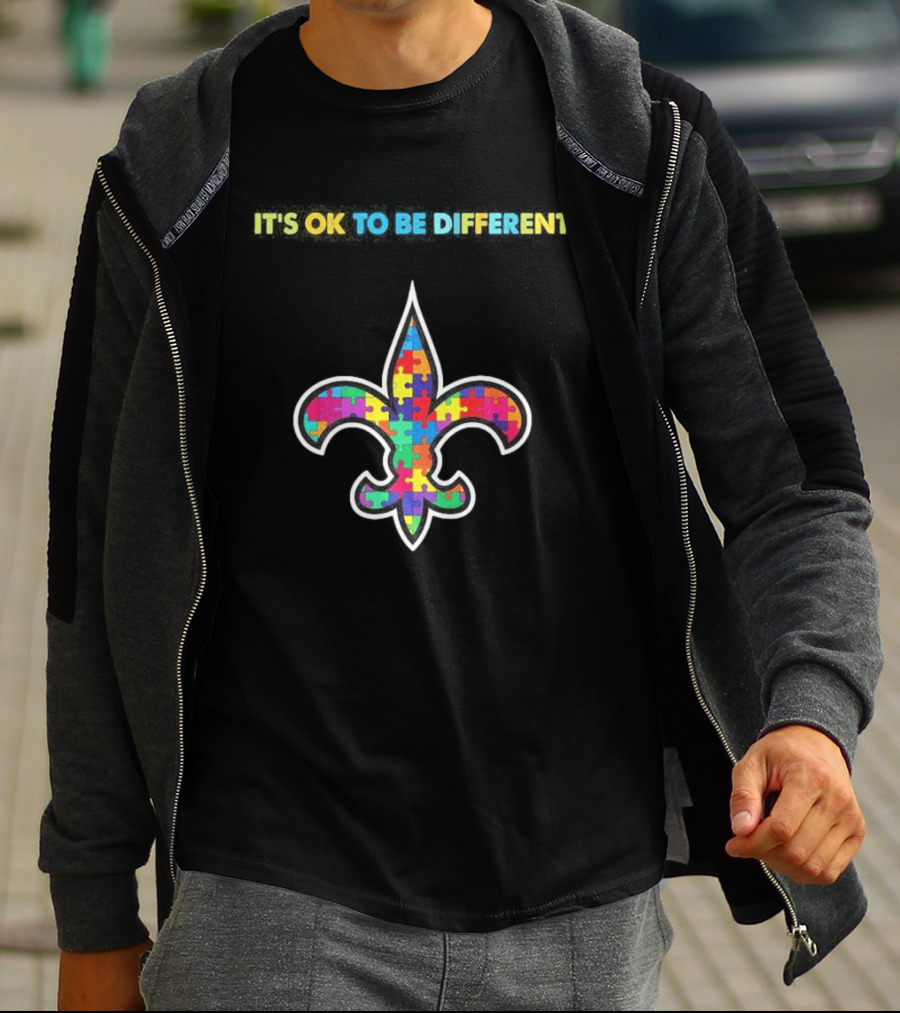 New Orleans Saints Autism Awareness It's OK To Be Different Puzzle Fleur De Lis T-Shirt