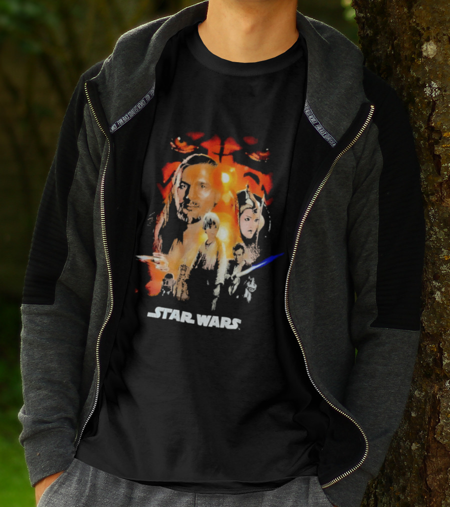 Star Wars The Phantom Menace Movie Characters And Lightsaber T-Shirt