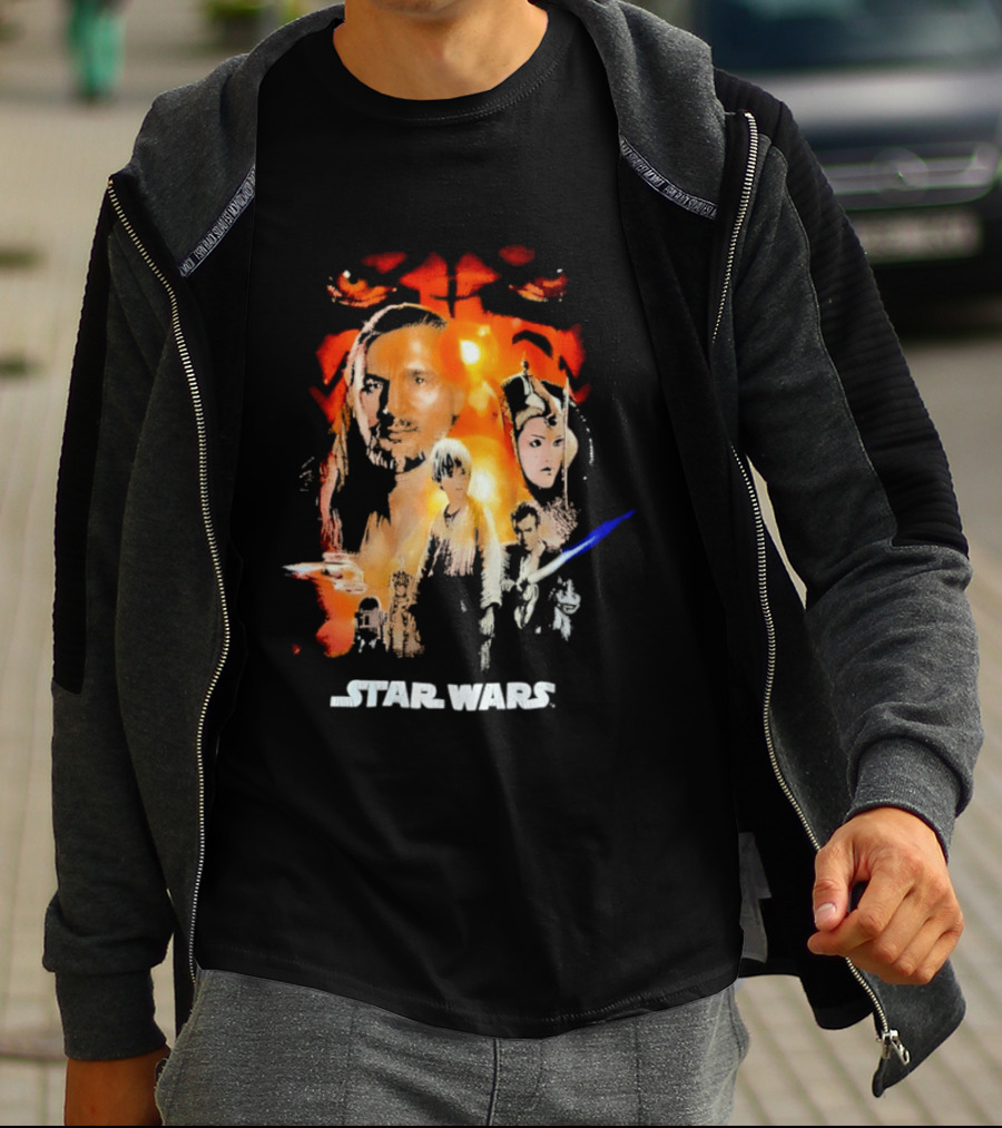 Star Wars The Phantom Menace Movie Characters And Lightsaber T-Shirt