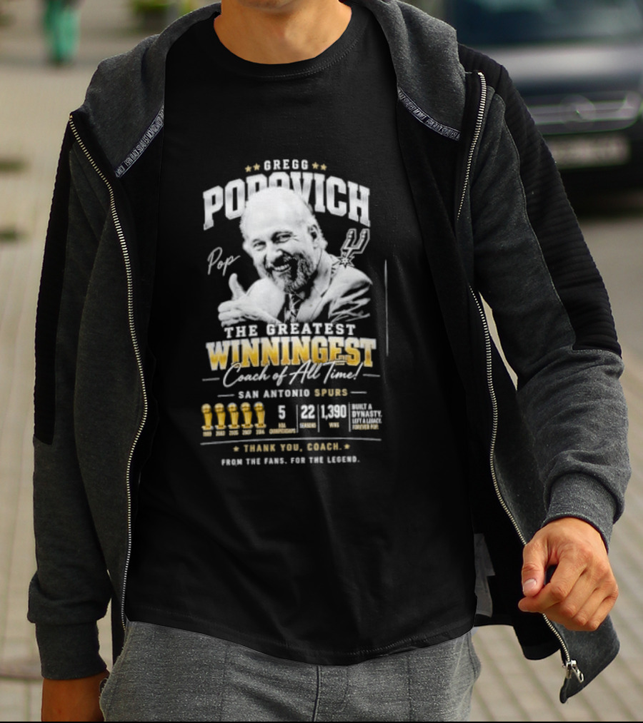 Gregg Popovich San Antonio Spurs Championship Coach Winningest Thank You Coach T-Shirt
