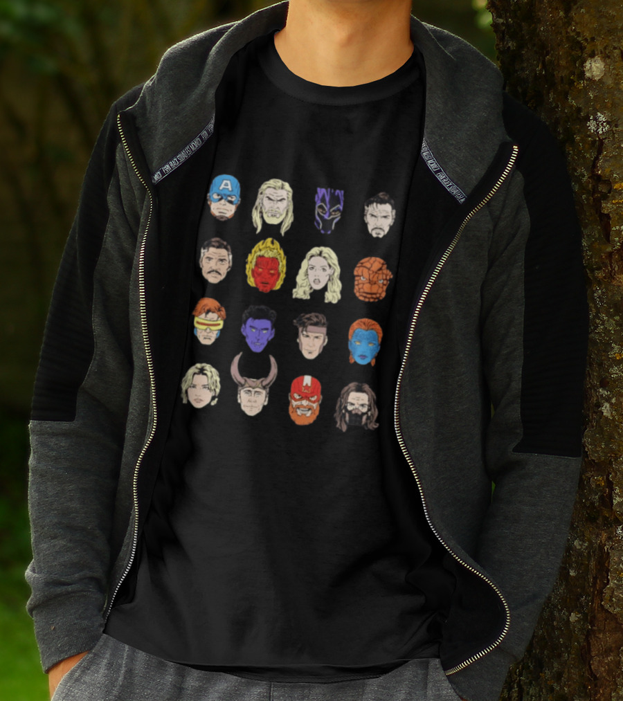 Heroes Assemble Big Head Iconic Characters Collage T-Shirt