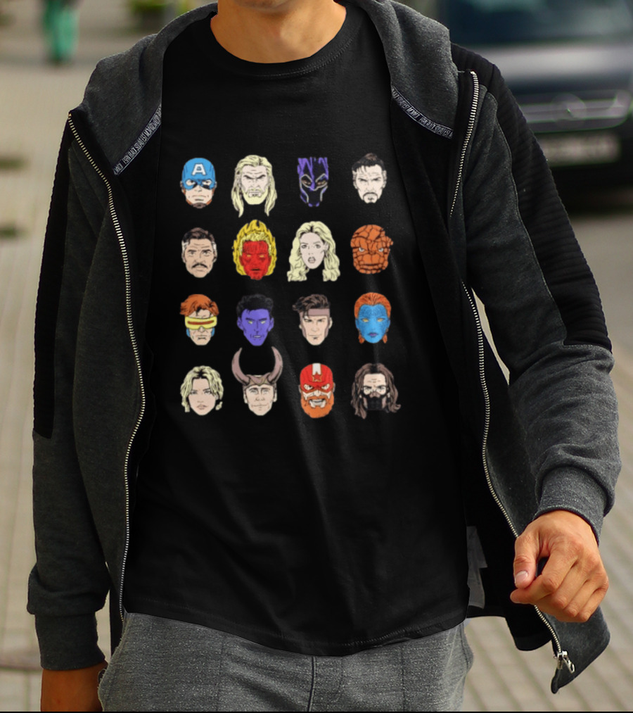 Heroes Assemble Big Head Iconic Characters Collage T-Shirt