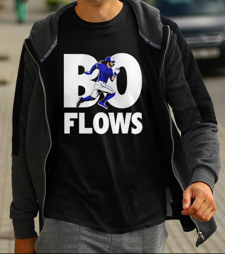 Bo Flows Running Baseball Player In Blue Uniform T-Shirt