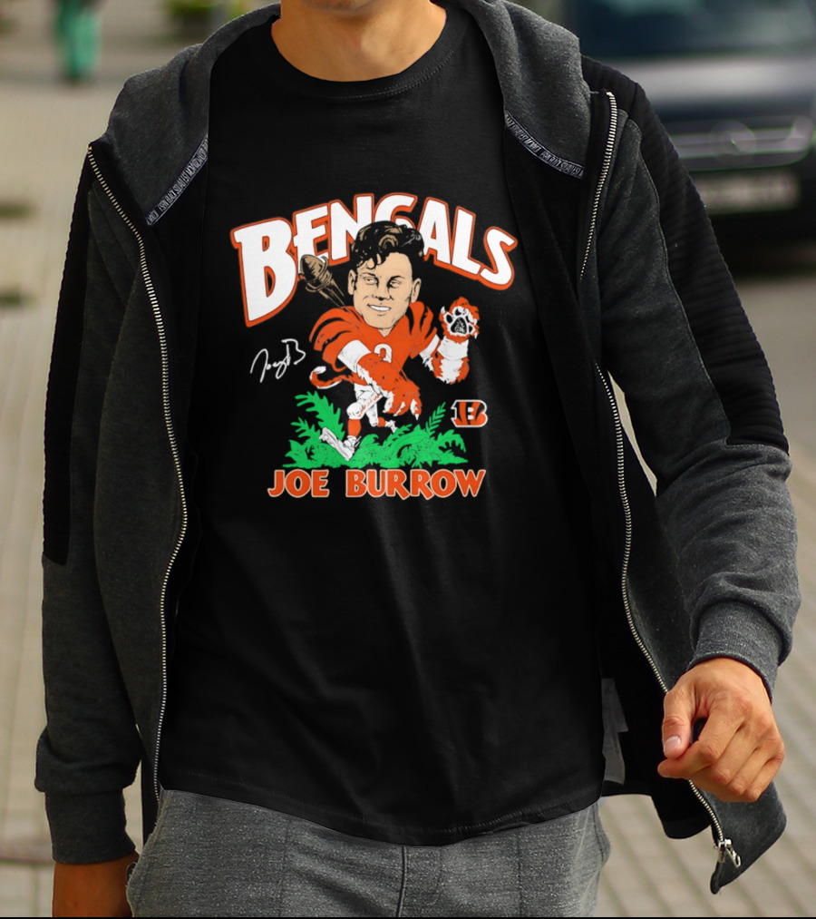 Bengals Joe Burrow Caricature Football T-Shirt